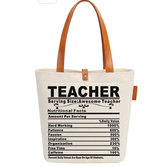 So'each Canvas Leather Zippered Tote Bag Teacher Gift Handbag Shoulder Bag - Picture 2 of 15
